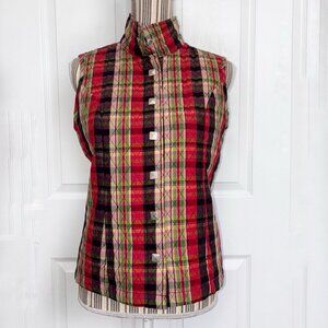 Christopher & Banks Plaid Quilted Vest Womens Small Snap front Pockets Holiday